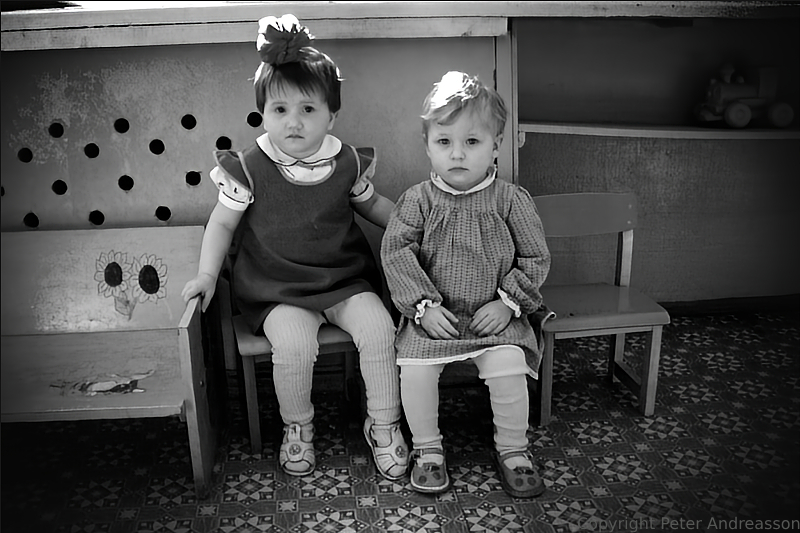 An orphaned pair of siblings in an orphanage in southeastern Belarus.
